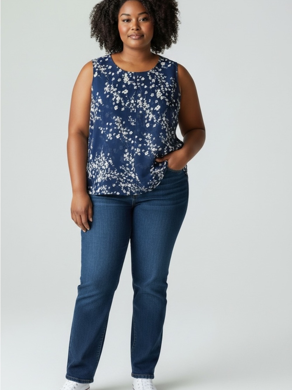 Cristina B. plus size womens Navy and White Floral Sleeveless Camisole size 1X